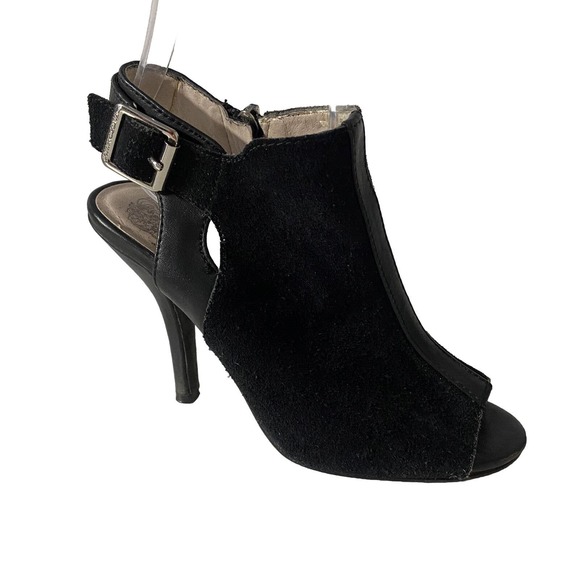 Vince Camuto Yamina Open Toe Bootie Suede Black Slingback Slim Heel Sand… - Picture 1 of 9